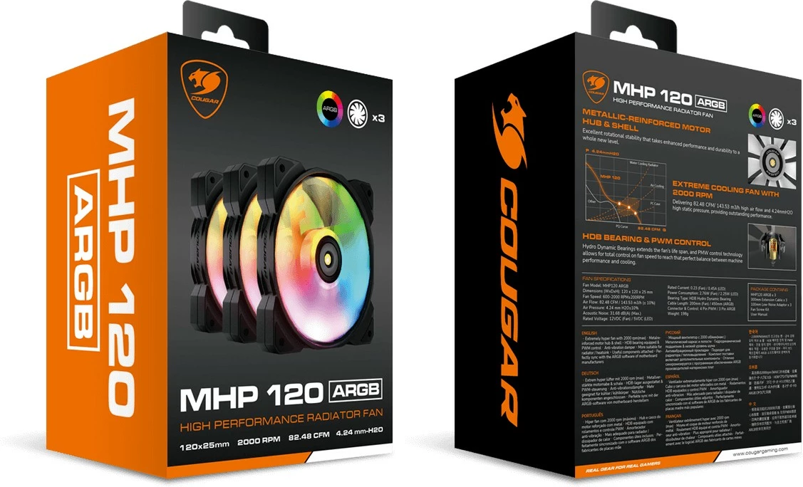 Ventilator kase Cougar MHP 120 ARGB 3-pack, 120mm, zi