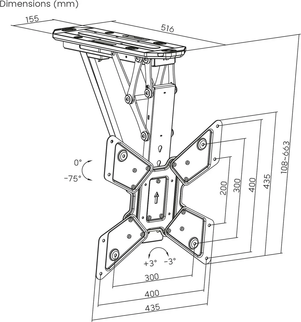 Mbajtës tavanor elektrik Maclean MC-492, për TV, 23"-55", i zi