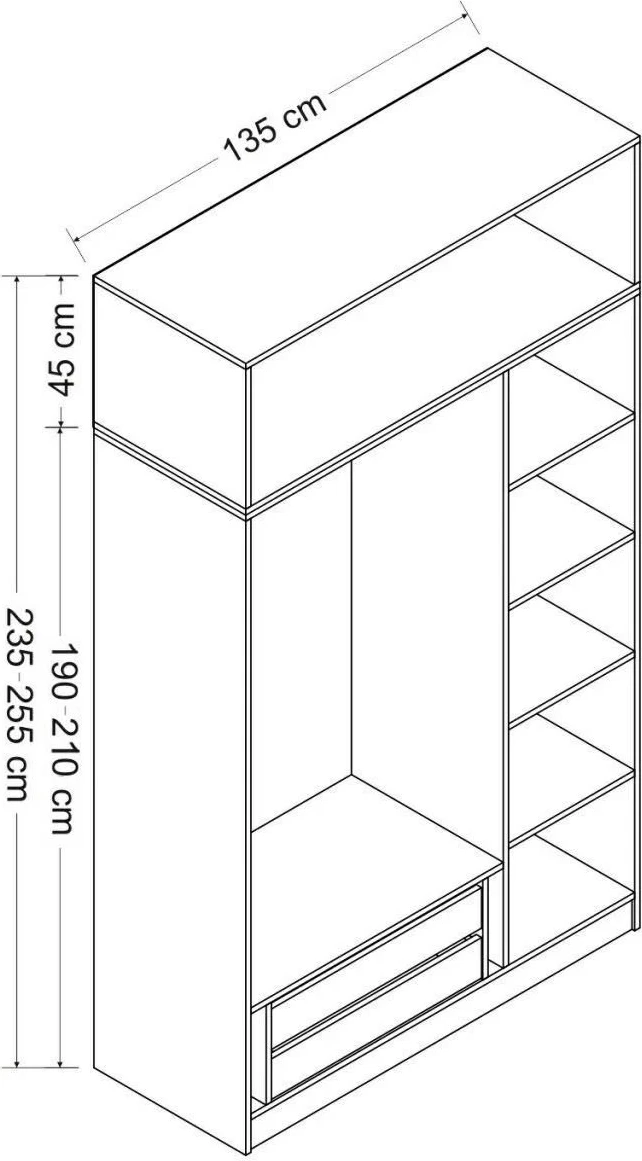 Dollap rrobash Skye Decor, 3 kapakë, dore, 135x235x52cm