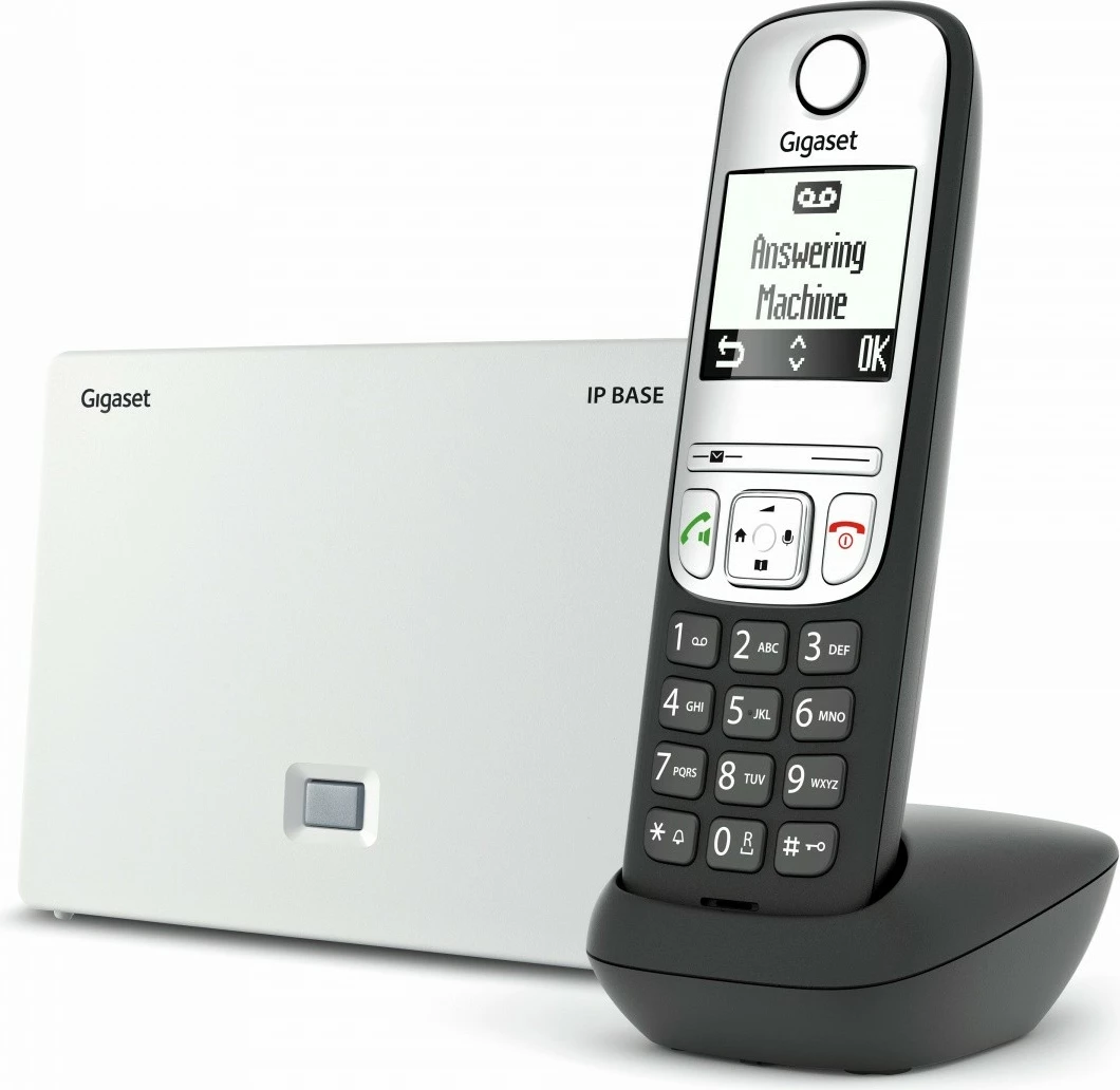 Telefon pa tela VoIP Gigaset A690A IP Base, i zi/bardhë, me stacion bazë