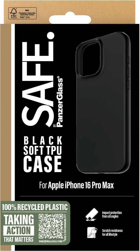 Mbështjellës PanzerGlass për iPhone 16 Pro Max, TPU, i zi