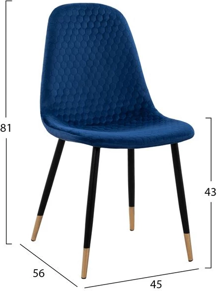 Karrige Lucille FH8552.08 prej kadifeje blu me kornizë metalike 45x56x81cm, set prej 4 copë