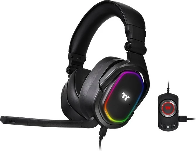 Kufje gaming Thermaltake Argent H5 RGB 7.1, me kabllo, me mikrofon, ndriçim shumëngjyrësh, e zezë