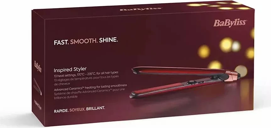 Drejtues flokësh, BaByliss, ST212PE, 24 mm, pllaka qeramike me jonizim, 210°C, e kuqe