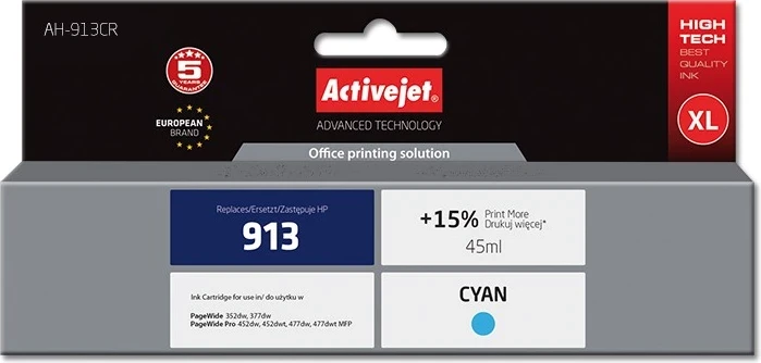 Ngjyrë zëvendësuese Activejet AH-913CR për printer HP 913 F6T77AE, 45ml, e kaltër