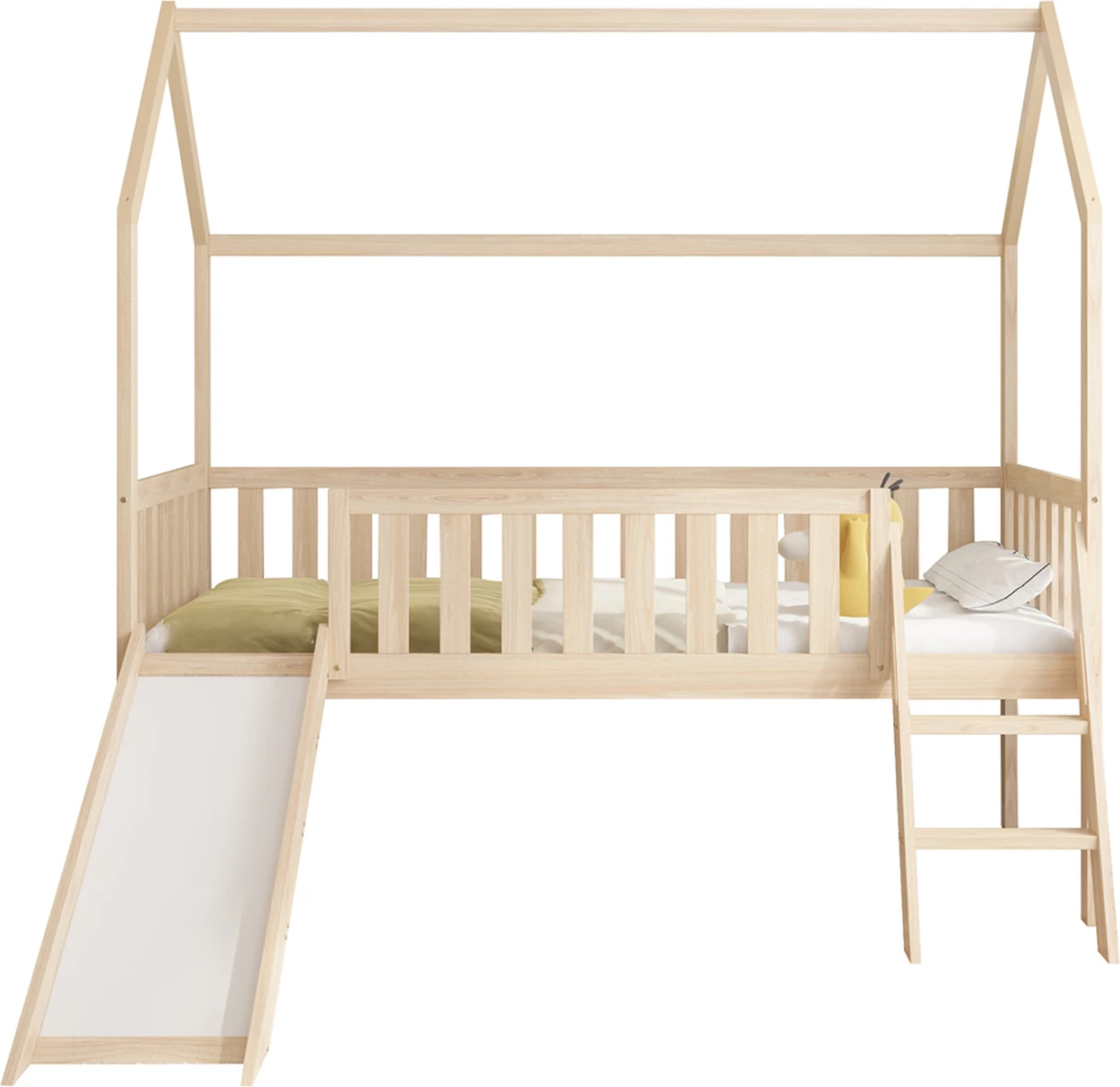 Krevat për fëmijë Montessori me rrëshqitëse, PHYLLIS FH701.01, dru pishe natyral, për dyshek 190x90cm