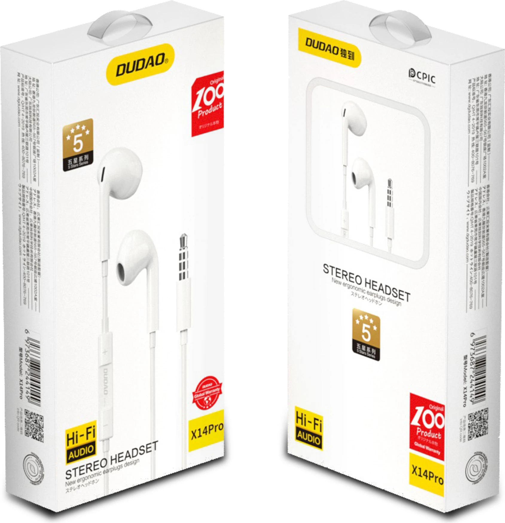 Kufje me kabllo, Dudao X14PRO, in-ear 3.5 mm me mikrofon dhe komandë, kabllo 1.2 m, të bardha