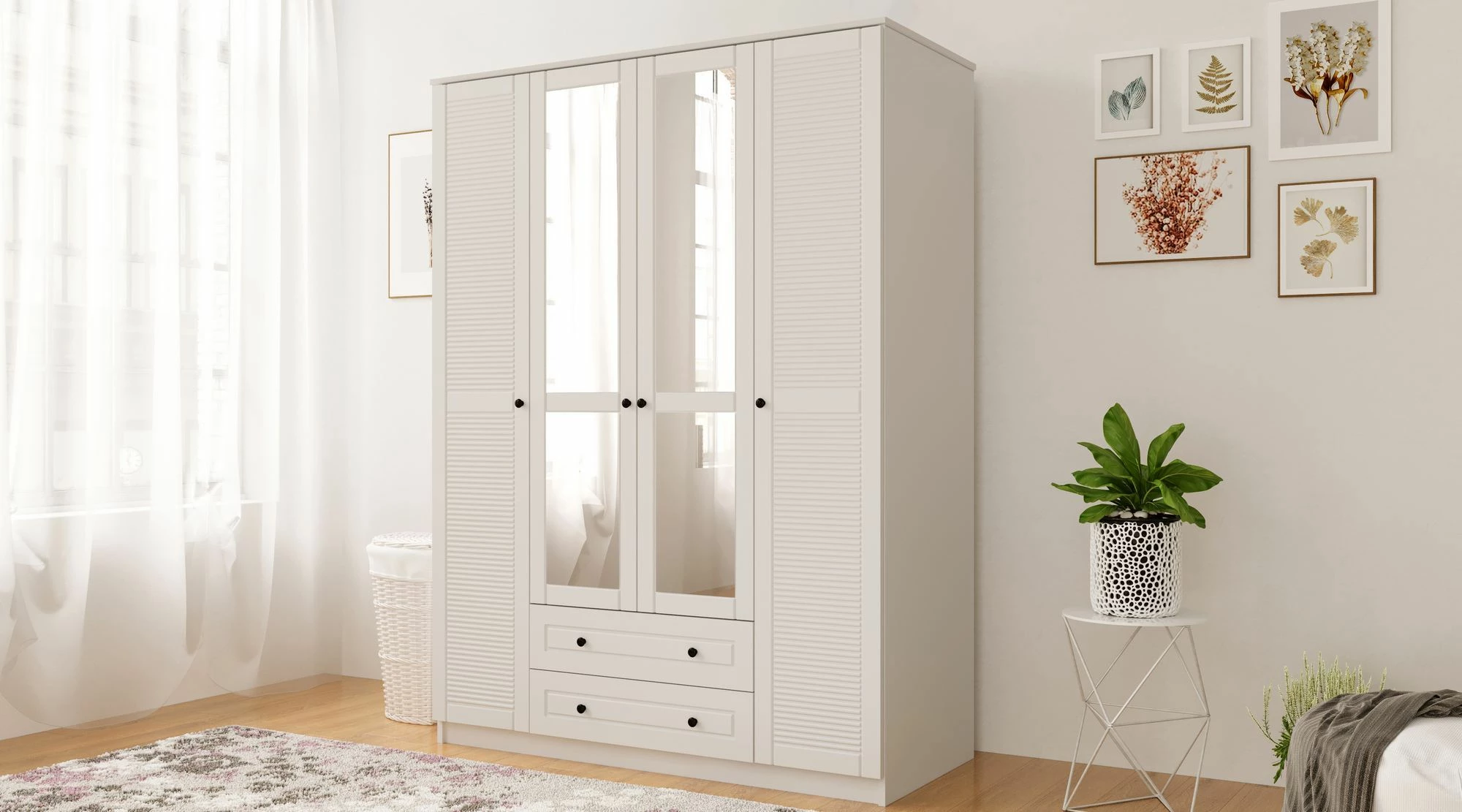 Dollap garderobe Skye Decor, ngjyrë e bardhë mat, Rb-063-03