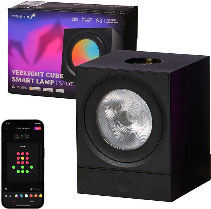 Llambë gaming Yeelight Cube Light Spot me bazë, Smart, YLFWD-0008, e zezë