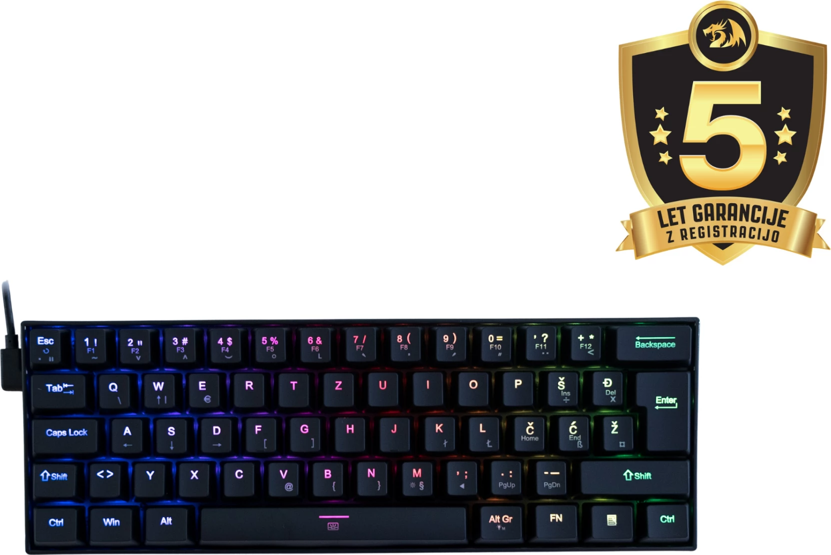 Tastierë mekanike gaming Redragon Dragonborn K630, 61 taste, RGB, switch Blue, USB-C, layout SLO/CRO, e zezë