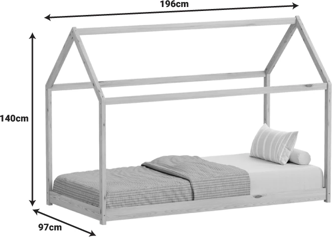 Krevat fëmijësh Montessori Nino, dru pishe, ngjyrë e bardhë, 90x190cm