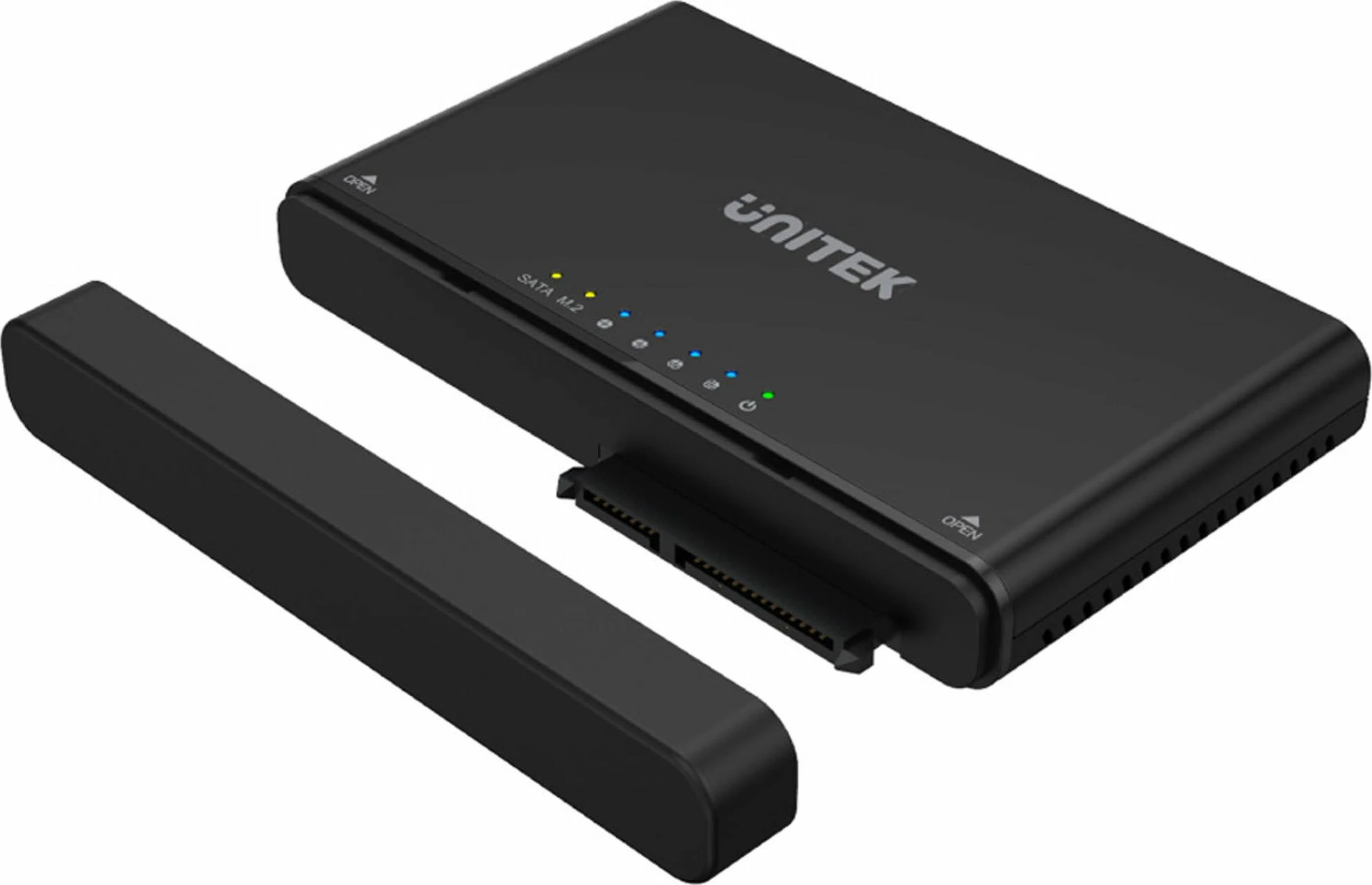 Kasë e jashtme për disqe Unitek S1222A, NVMe M.2 + SATA 2.5\"/3.5\", USB-C 3.2 Gen 2 10Gbps, klonim offline, e zezë