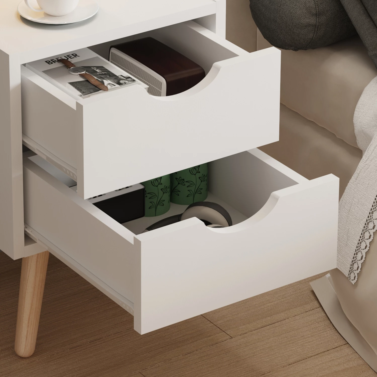 Komodinë DINKL FH2472.03 melaminë-2 sirtarë ngjyrë bardhë 29,7x29,7x45H cm