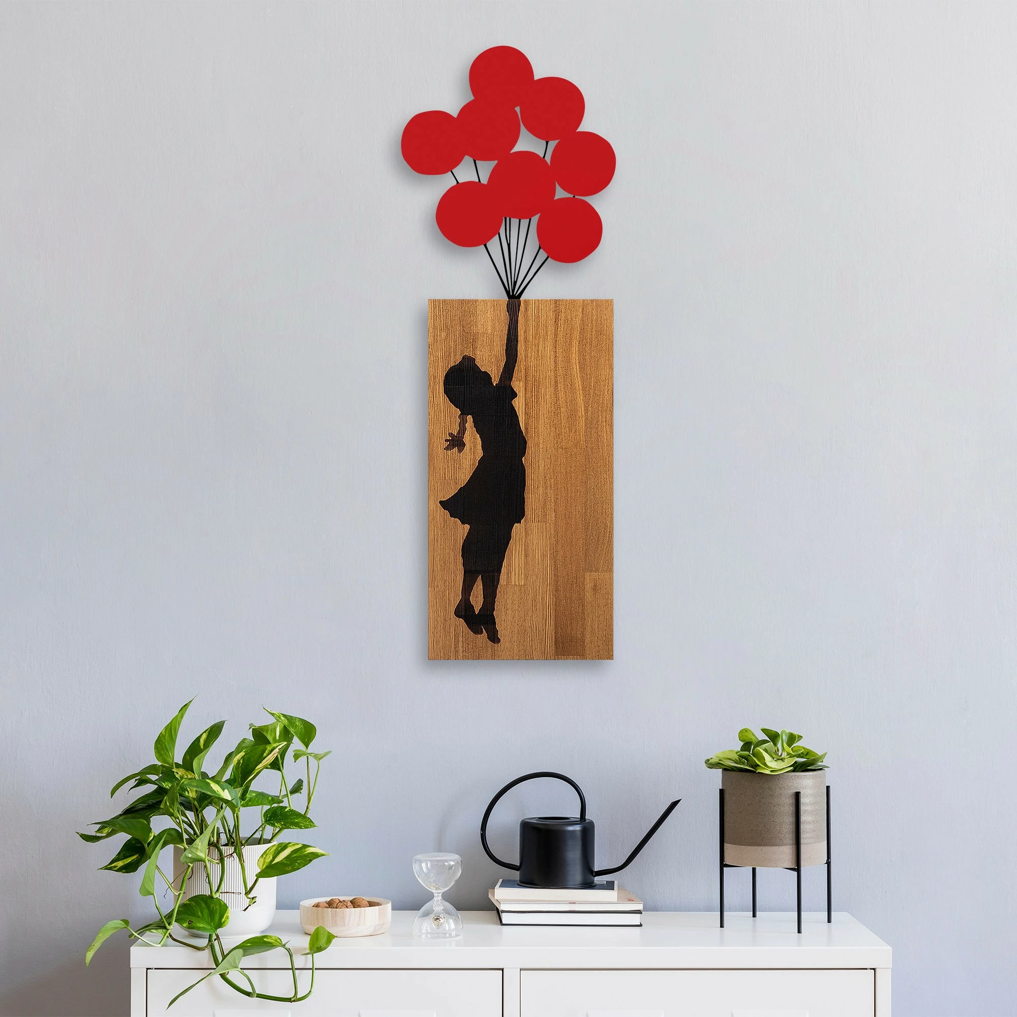 Aksesor dekorativ prej druri për mur, Wallity Banksy - 17, ngjyrë arre dhe e zezë, 70x62cm