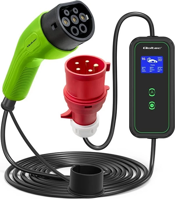 Karikues mobil për vetura elektrike Qoltec, 11kW, Type2, 5m, i gjelbër