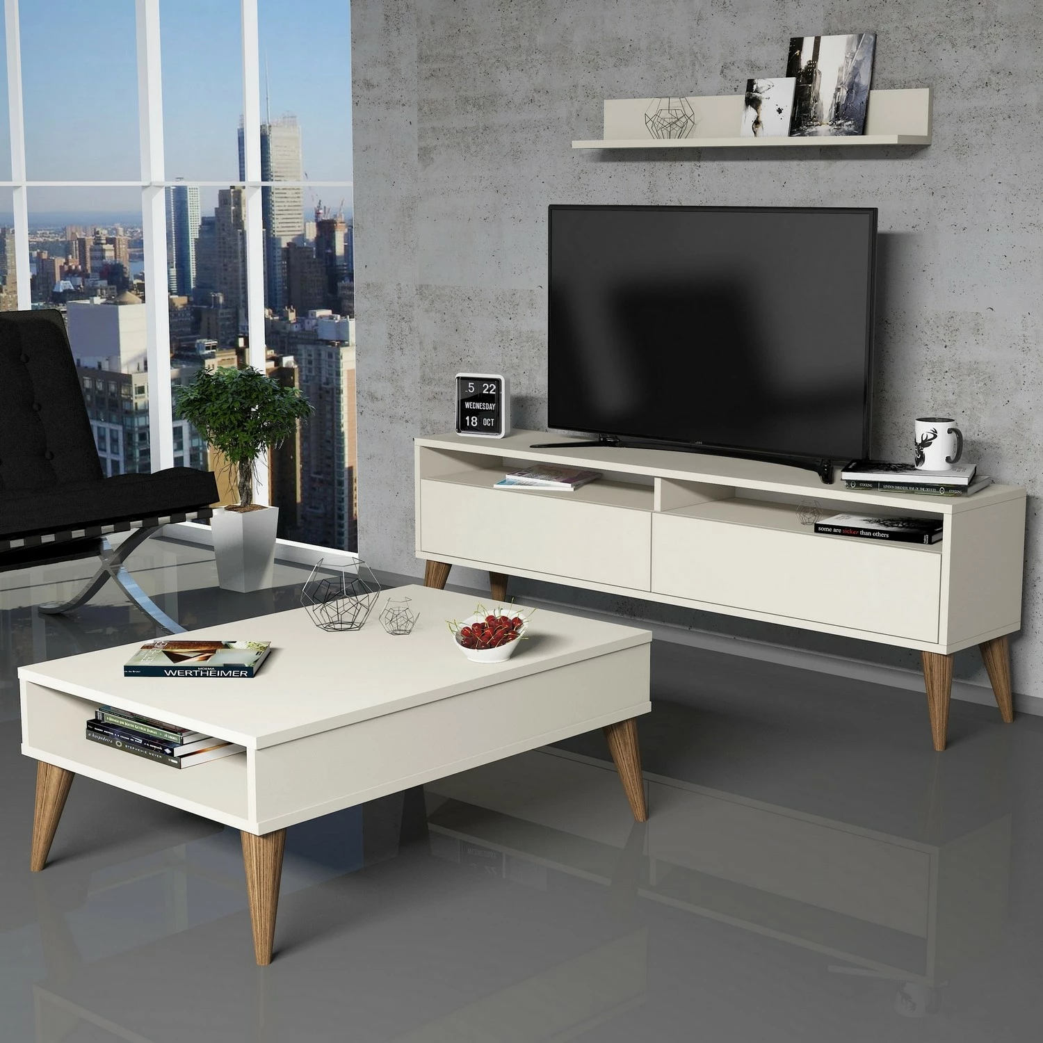 Set mobiljesh për dhomë dite Hanah Home, Best, krem