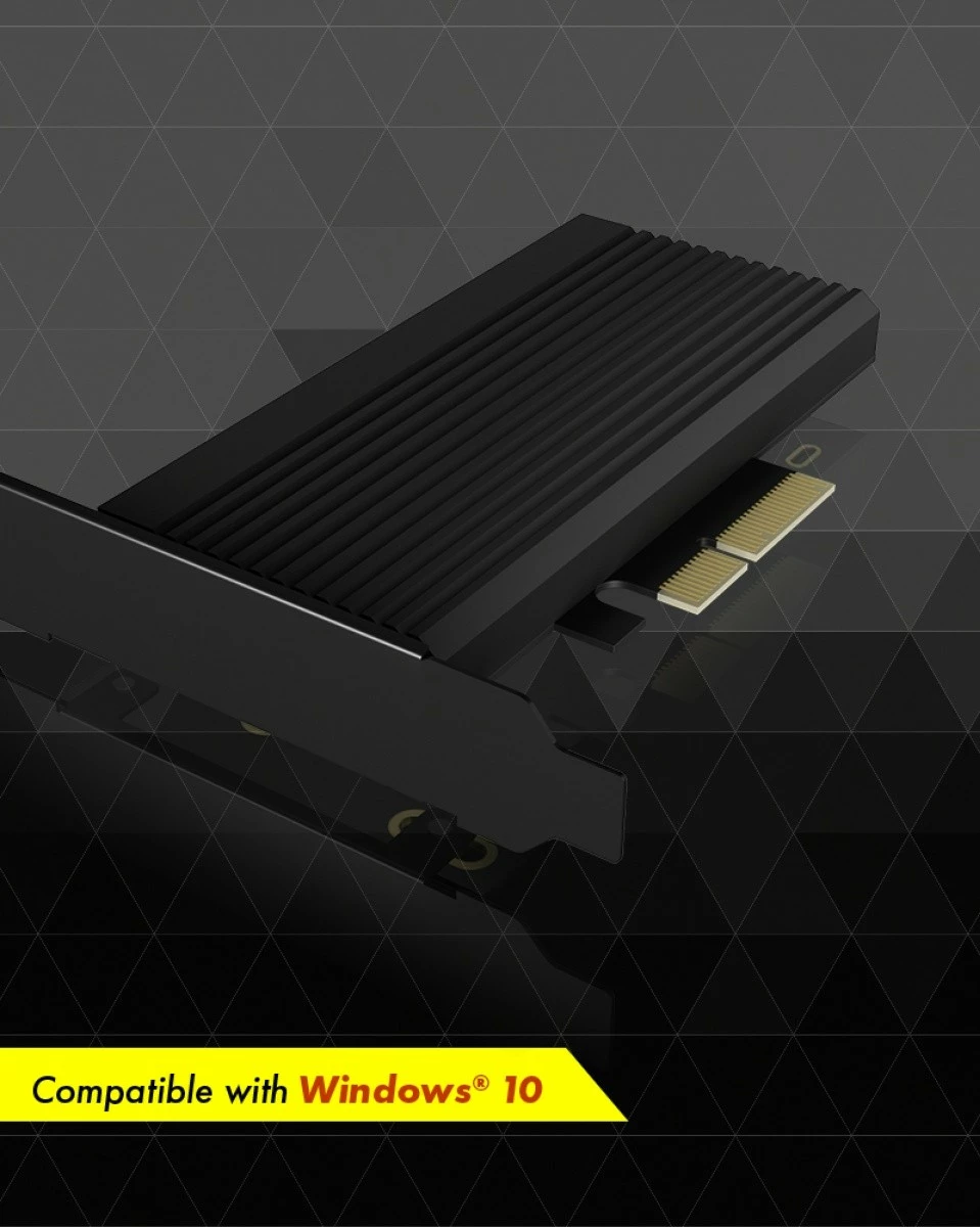 Adapter PCIe për SSD NVMe IcyBox IB-PCI208-HS me heatsink, i zi