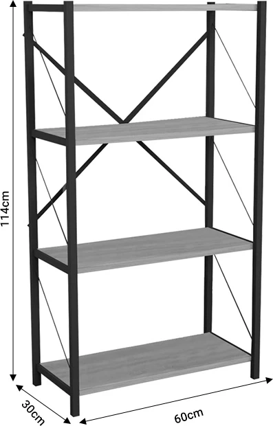 Raft librash Jackrey, melaminë anthracite-metal i zi, 60x30x114cm