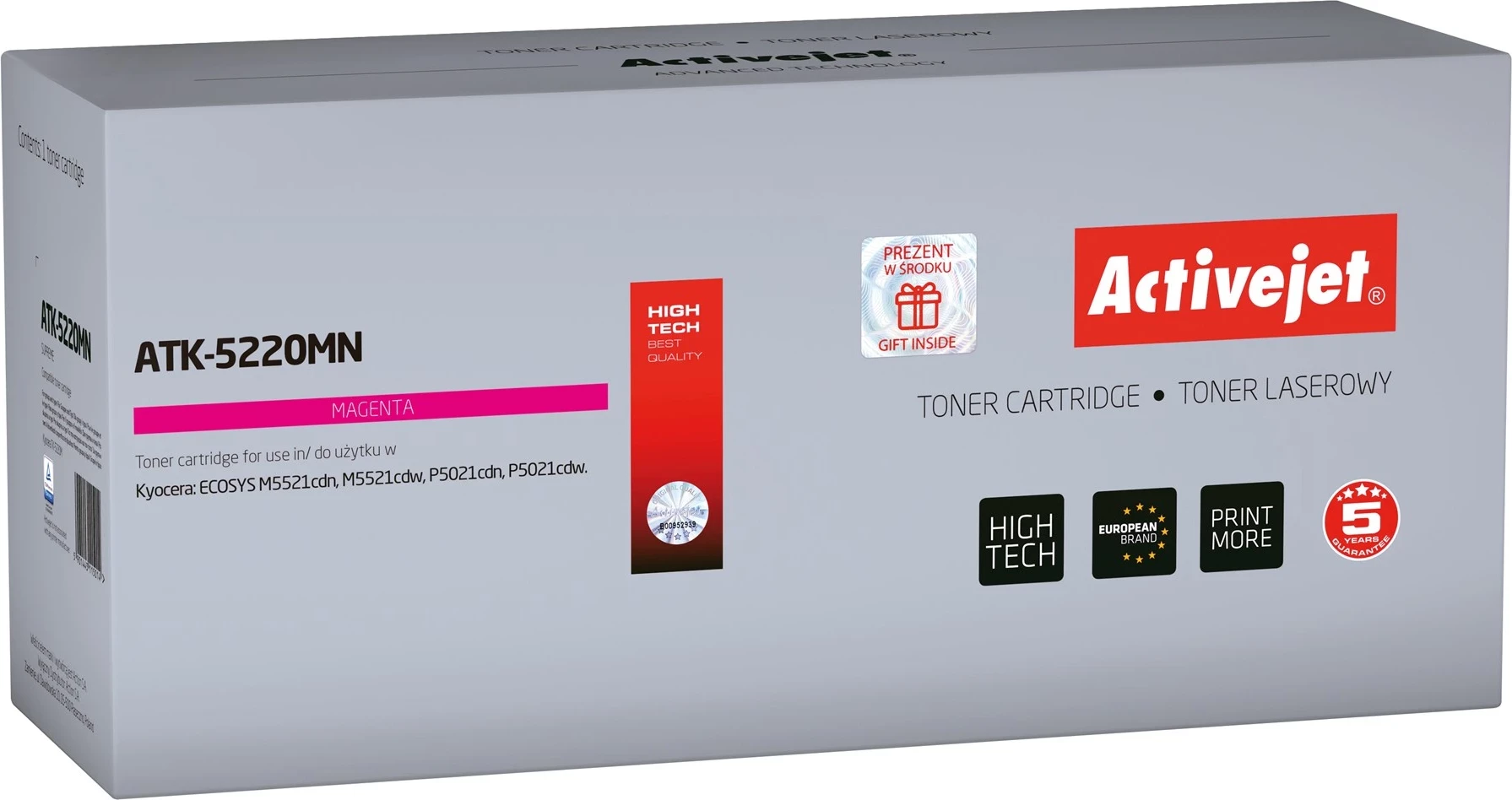 Toner zëvendësues Activejet ATK-5220MN për printer Kyocera TK-5220M, vjollcë
