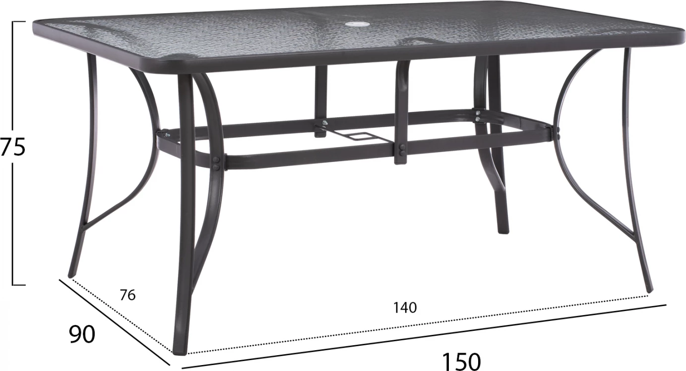 Set për terasë me ombrellë, 8 pjesë, tavolinë gri 150x90 dhe karrige me krahë, FH11533.02