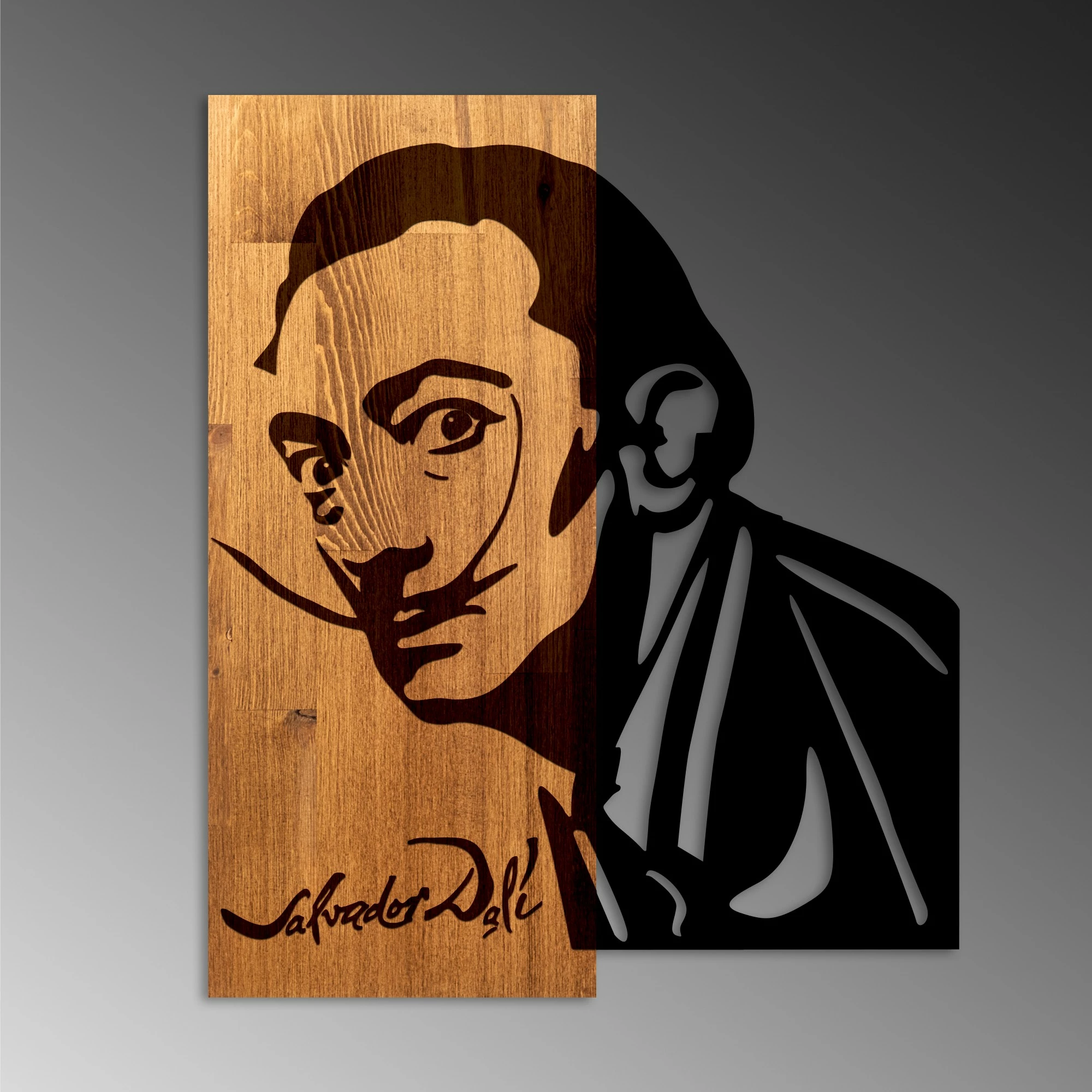 Aksesor dekorativ muri prej druri, Wallity Salvador, ngjyrë arre dhe e zezë