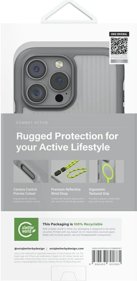 Mbështjellës UNIQ Combat Active Magclick Charging për iPhone 16 Pro Max, Gri
