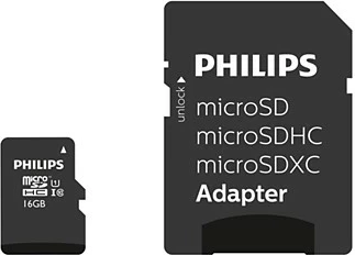 Kartelë microSD Philips 32GB Class 10 UHS-I U1 me adapter, e zezë
