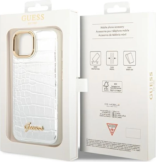 Mbështjellës Guess Croco Collection për iPhone 14 6.1", argjendtë