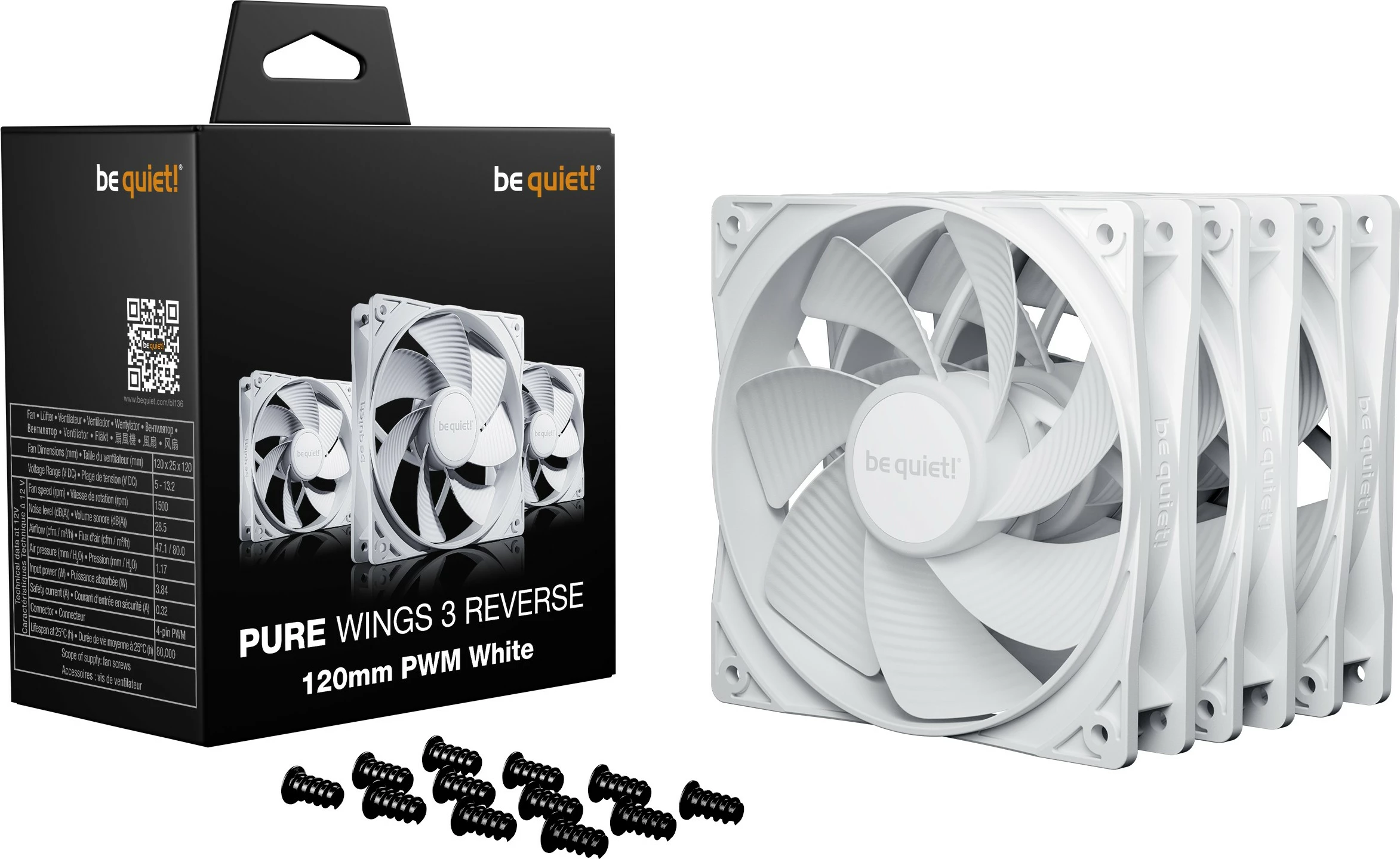 Ventilator kase Be Quiet! Pure Wings 3 Reverse 120mm PWM 3-pack bardhë