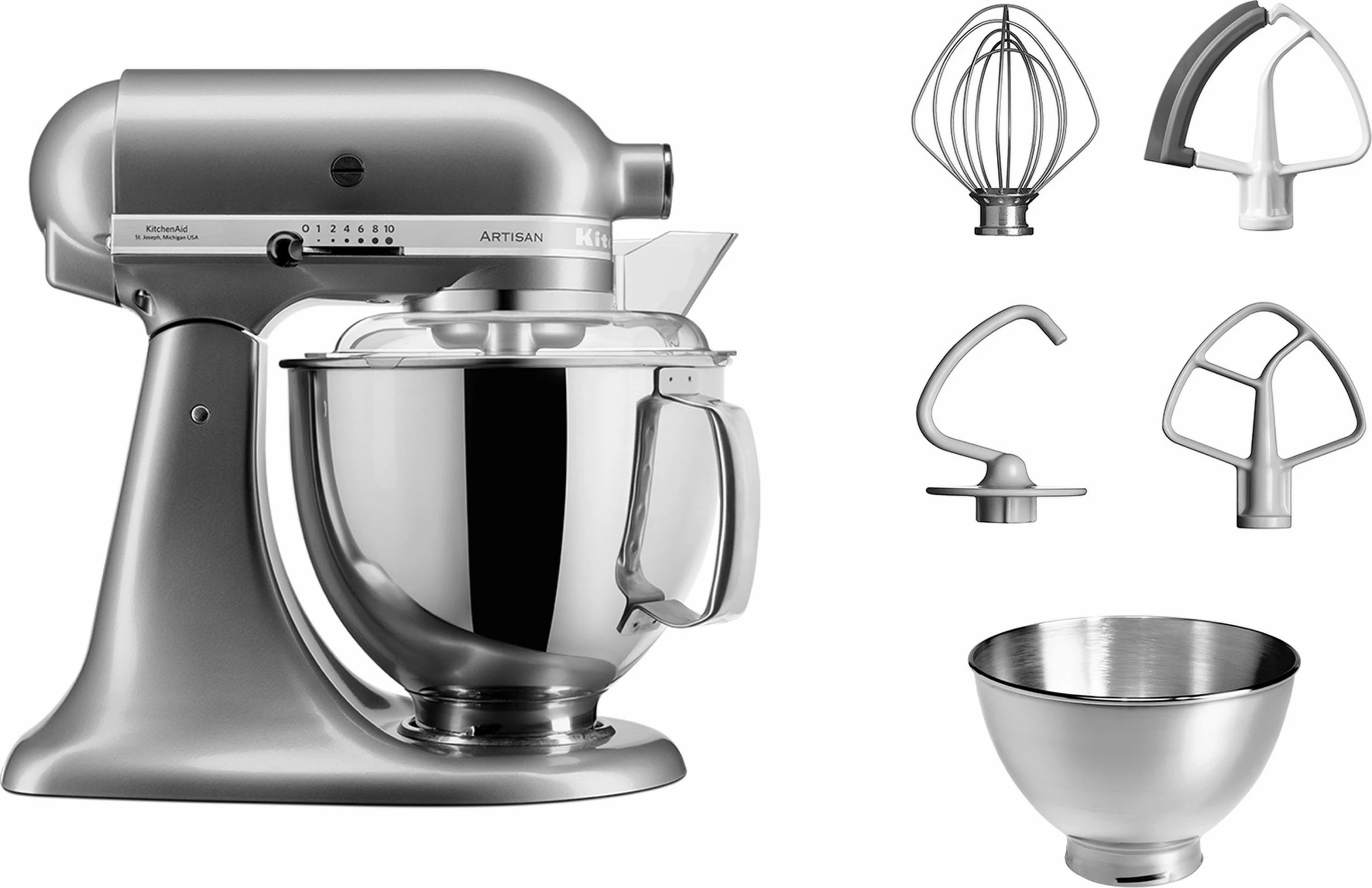 Mikser KitchenAid Artisan 5KSM175PSECU, 300W, 4.8L, kontur argjend