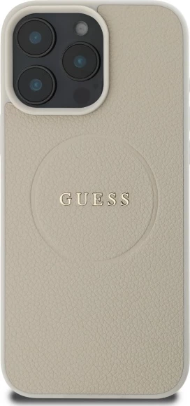 Mbështjellës Guess Grained Ring MagSafe për iPhone 16 Pro Max, Bezhe