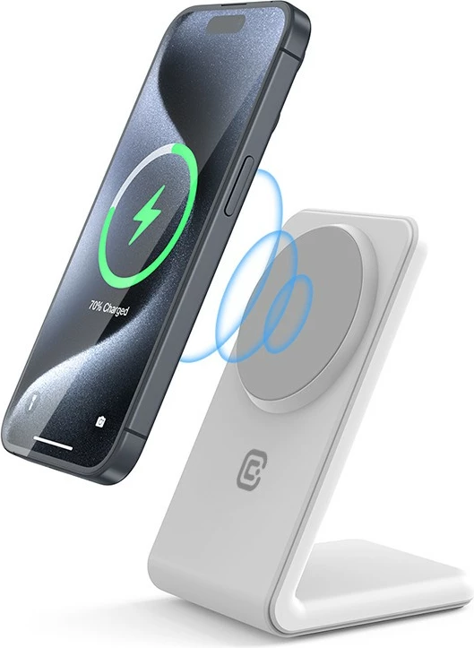 Karikues wireless 2-në-1 CRONG MagSpot Stand me MagSafe, për iPhone dhe AirPods, 15W, Bardhë