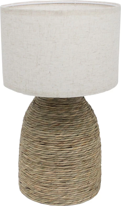 Llambë tavoline me litar, material natyral, stof bezhë, 30x30x52cm