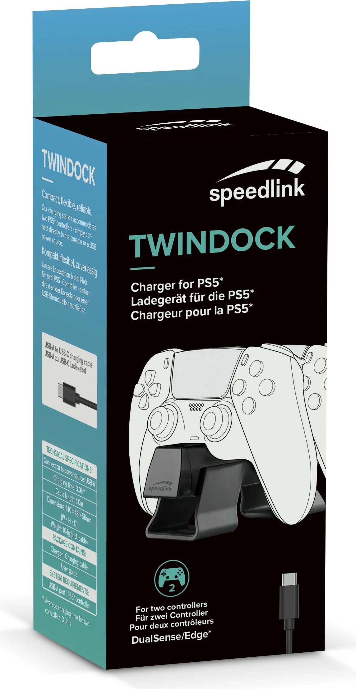 Stacion karikimi Speedlink TWINDOCK, PlayStation 5, i zi