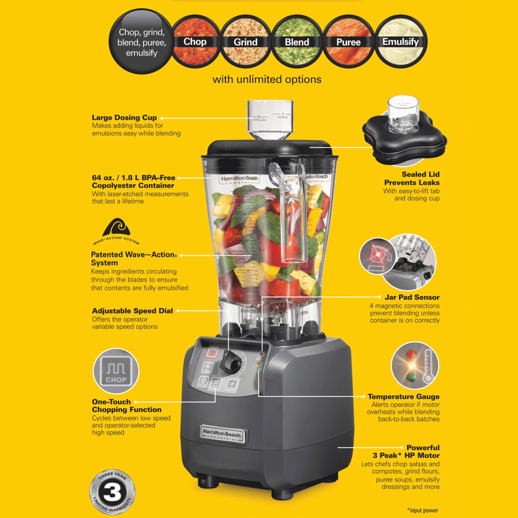 Blender kuzhine, Hamilton Beach Commercial Expeditor HBF600R-CE, 1.8 L, 2.4 HP, gri