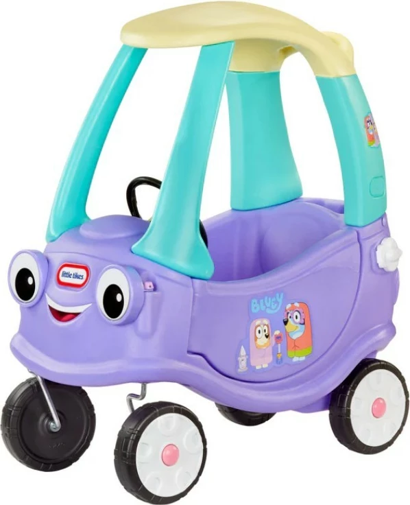 Makina lodër ride-on Little Tikes Cozy Coupe Bluey, plastikë, me tinguj, për fëmijë, Turkuaz/Vjollcë/E verdhë
