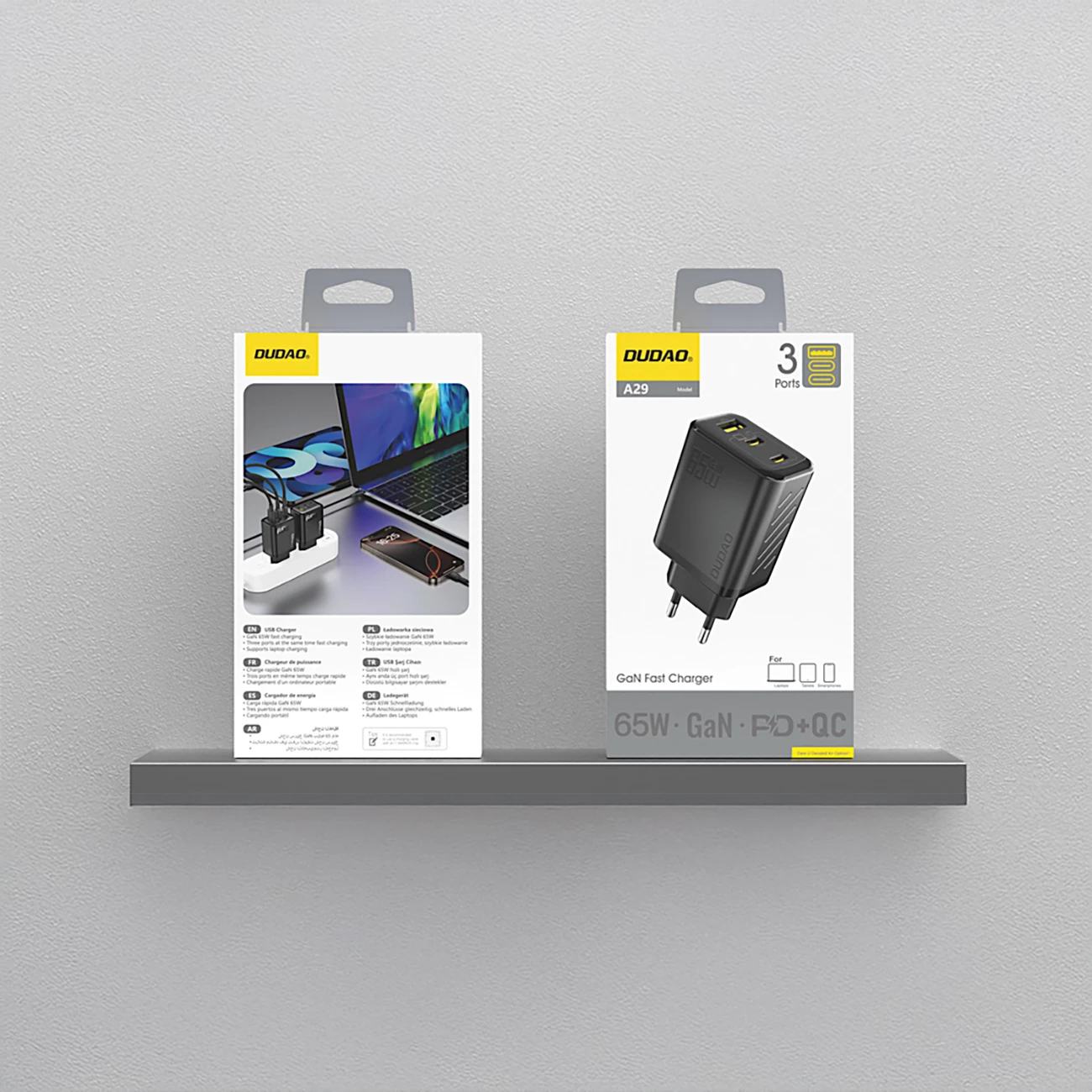 Karikues muri Dudao A29, 65W, GaN, 2x USB-C + 1x USB-A, i zi