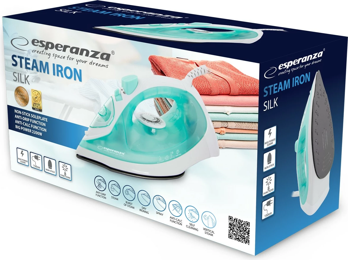 Hekur me avull Esperanza Silk EHI005, 2200W, Turkeze