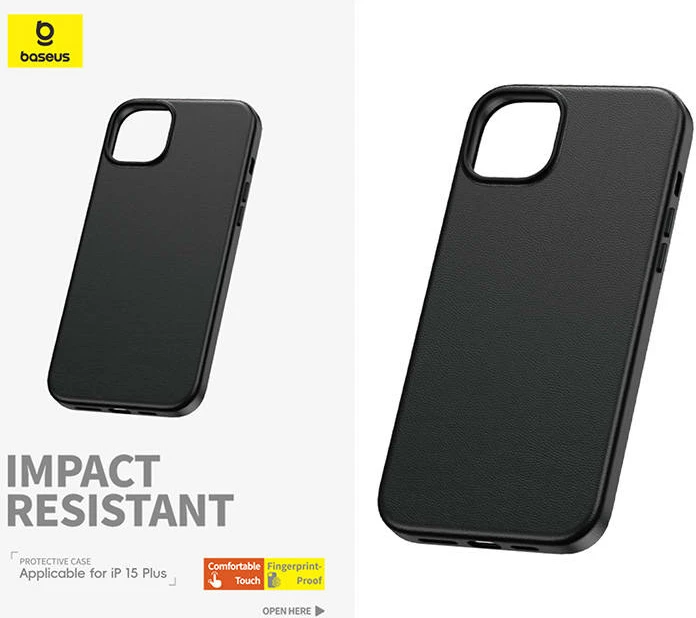 Mbështjellës Baseus Fauxther për iPhone 15 Plus, i zi