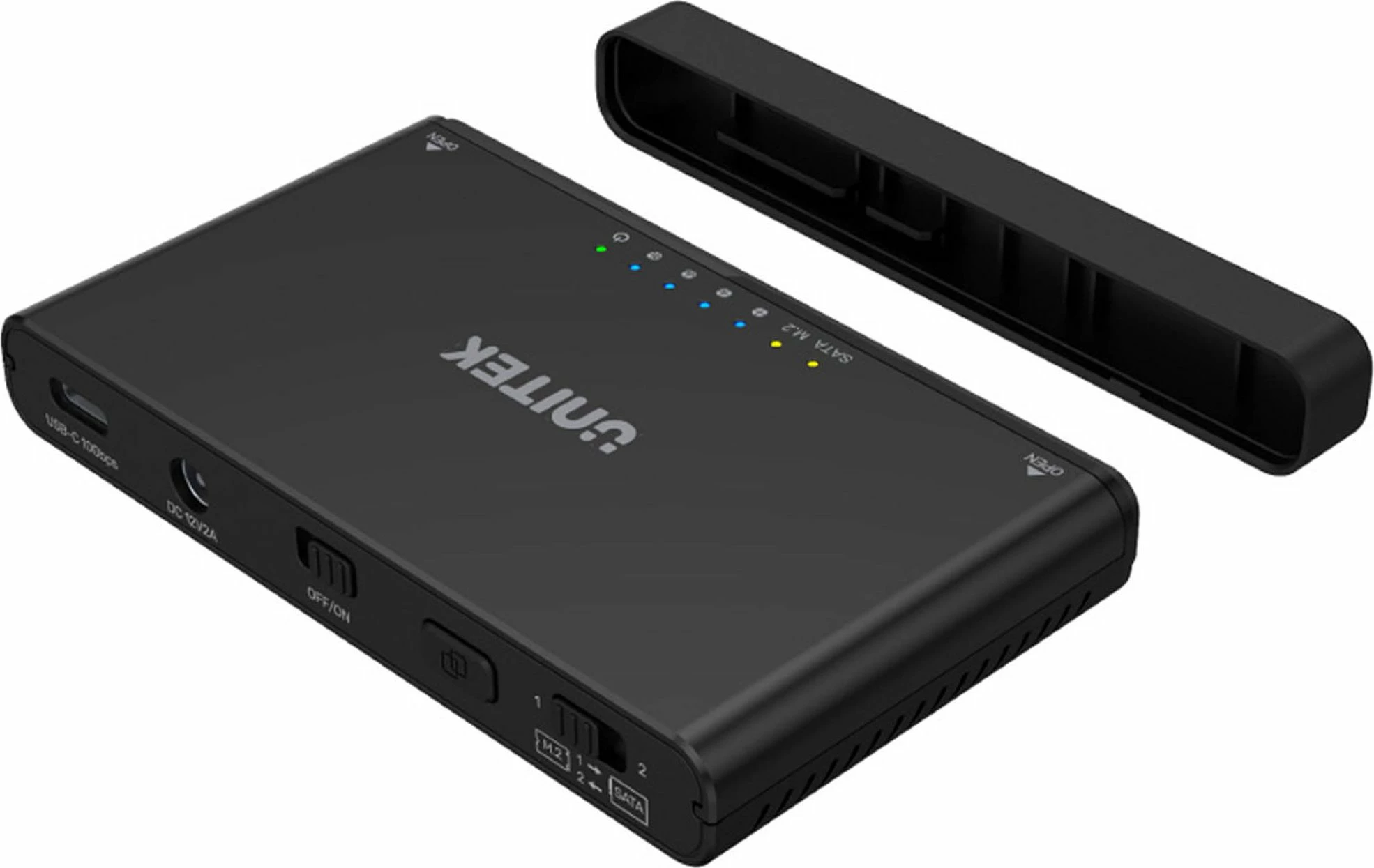 Kasë e jashtme për disqe Unitek S1222A, NVMe M.2 + SATA 2.5\"/3.5\", USB-C 3.2 Gen 2 10Gbps, klonim offline, e zezë