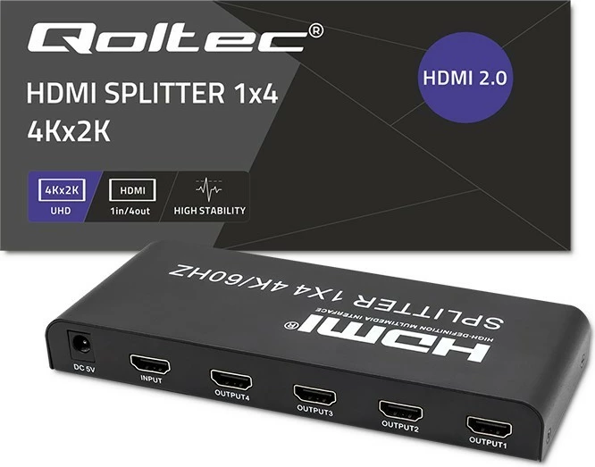 Splitter HDMI Qoltec 51799, 1x4, 4K/60Hz, i zi