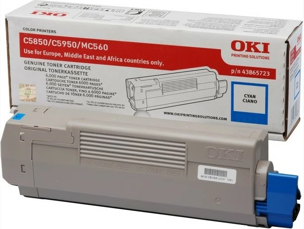 Toner OKI 43865723, 6000 faqe, Cyan, 1 copë