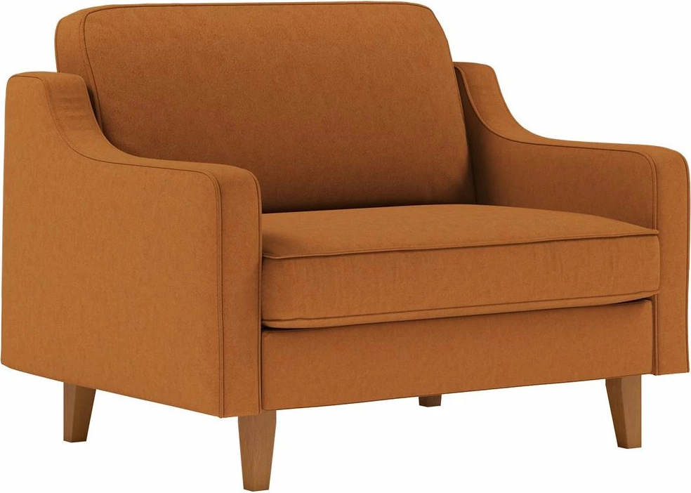 Karrige divan një vendës Robin, kadife karamel, këmbë druri arre