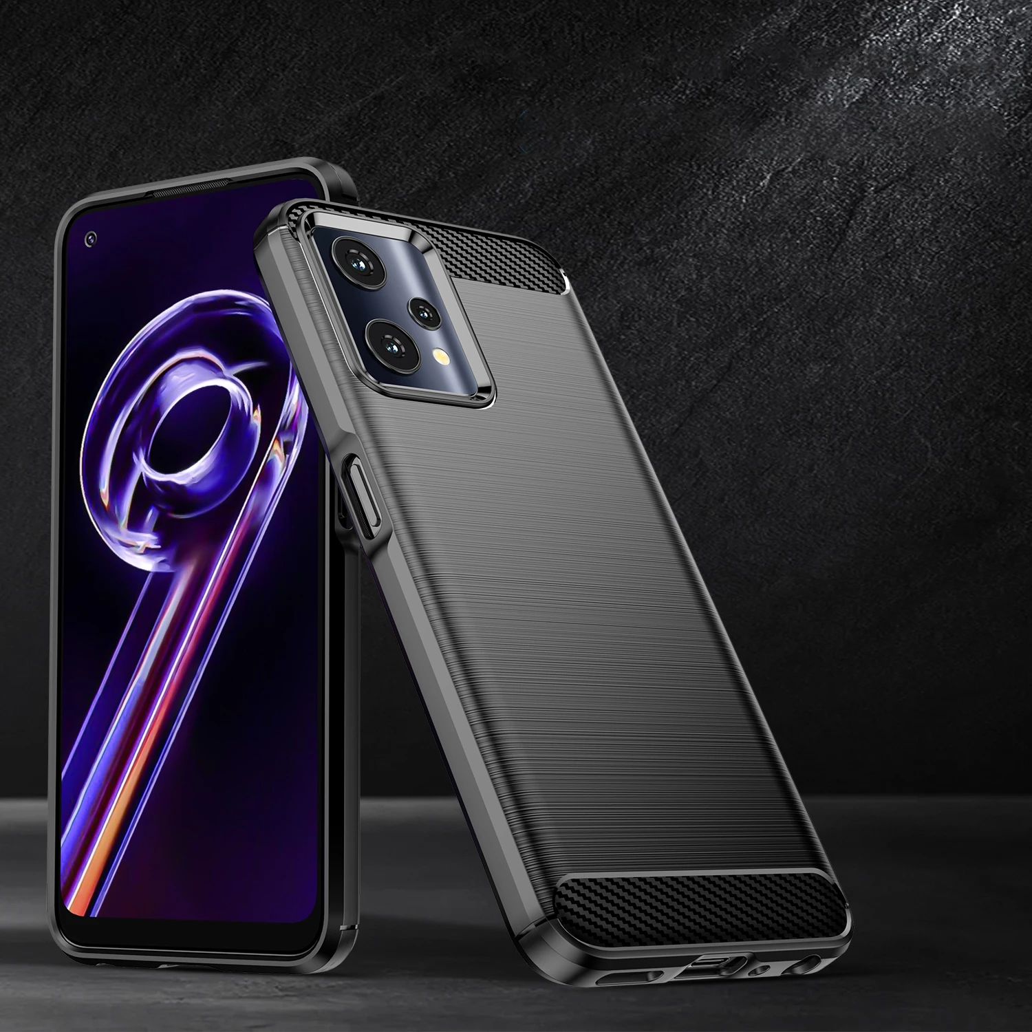Mbështjellës Hurtel Carbon Case për Realme 9 Pro, i zi