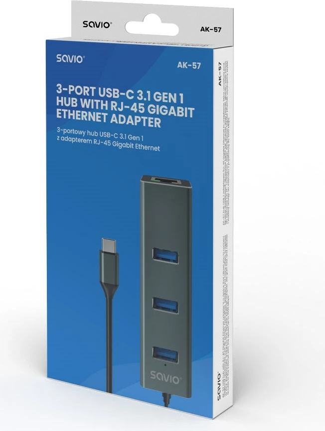Hub Savio AK-57 USB-C - 3 x USB-A, 5000 MB/s, hiri