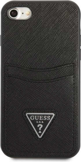 Mbështjellës Guess GUHCI8PSATPK për iPhone 7/8/SE 2020/SE 2022, hardcase, me hapësirë për kartela, i zi