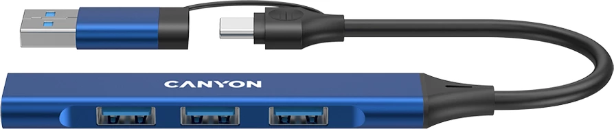 Hub USB CANYON DS-02 4-në-1, USB-C në 4x USB-A (1x USB 3.0 + 3x USB 2.0), kabllo 15 cm, Blu