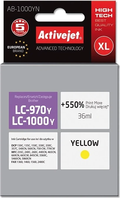 Ngjyrë zëvendësuese Activejet AB-1000YN për printer Brother, Supreme; 35 ml, e verdhë