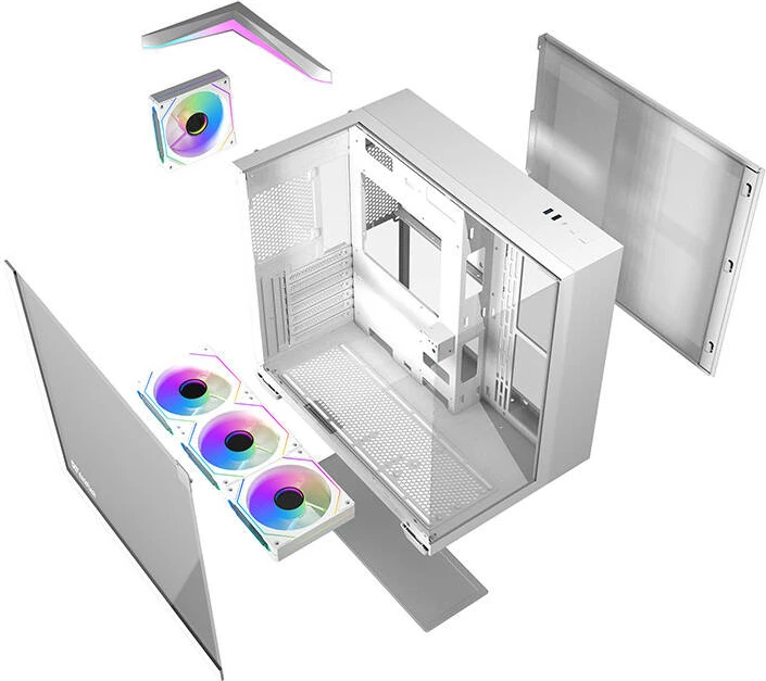 Kasë Darkflash TH285, ATX, 4 ventilatorë, xham i temperuar, e bardhë