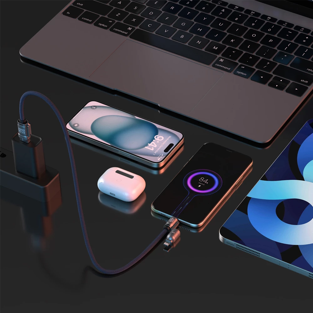 Kabllo Dudao L20Max 65W 4-n-1 1.5 m USB-C në USB-C me adapter Lightning dhe USB-A, me litar, Kaltër, në kuti